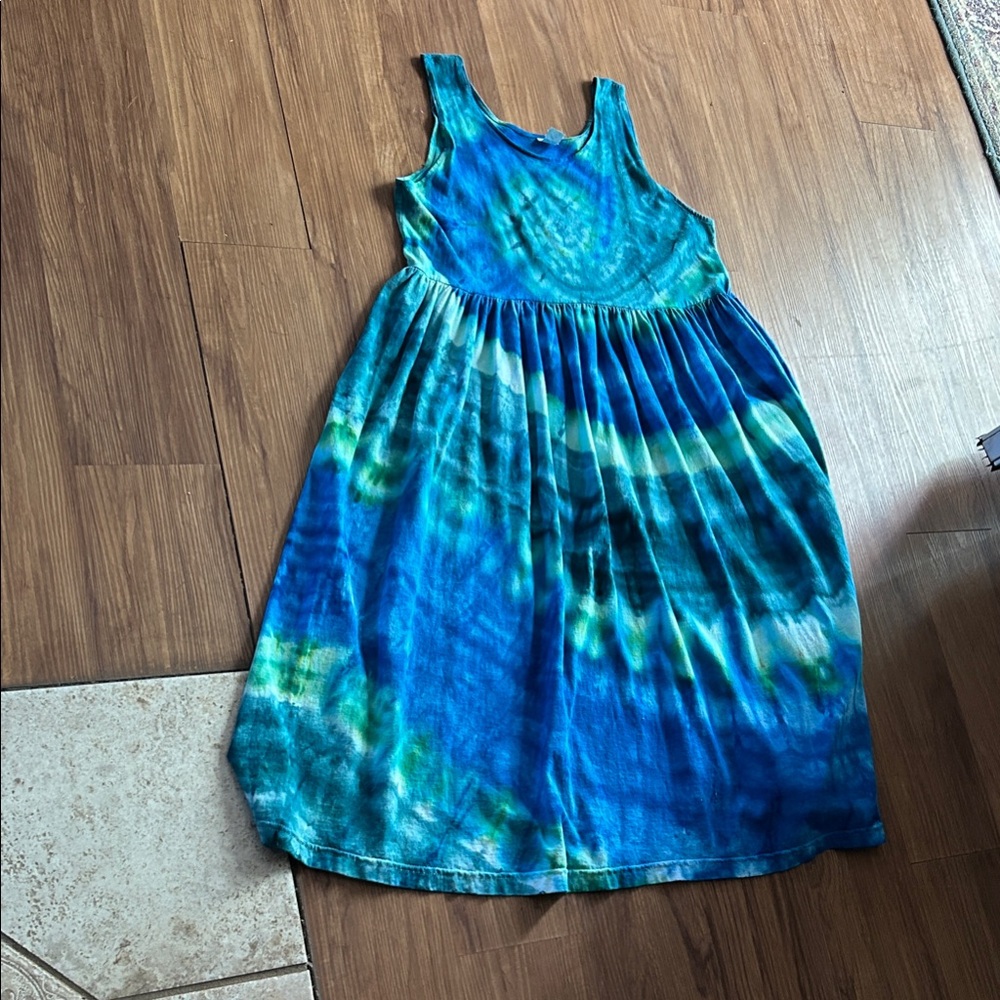 Blue and Green Tie-Dye Casual Dress